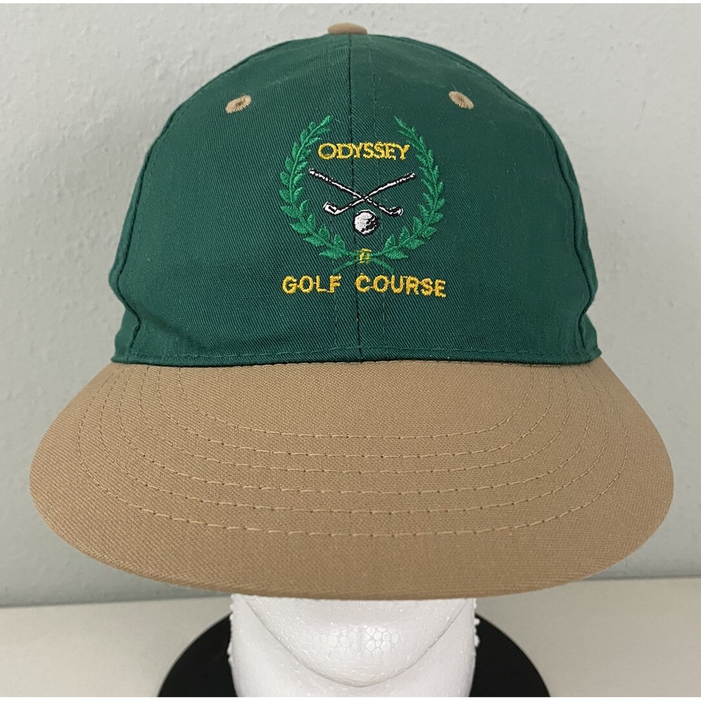 Duckster Odyssey Golf Course Strapback Hat Green Tan USA Vintage Golf Cap